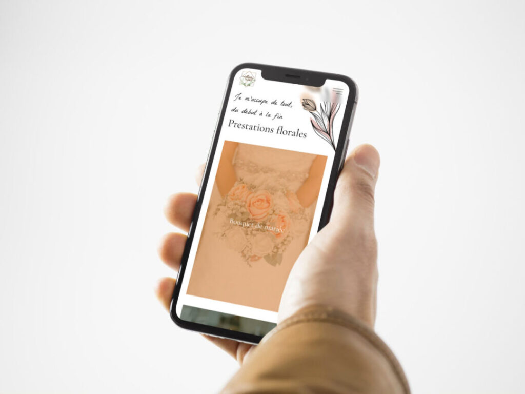 Un téléphone affiche des prestations florales pour mariages.