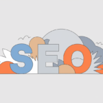 Illustration stylisée représentant le concept de SEO en couleurs.