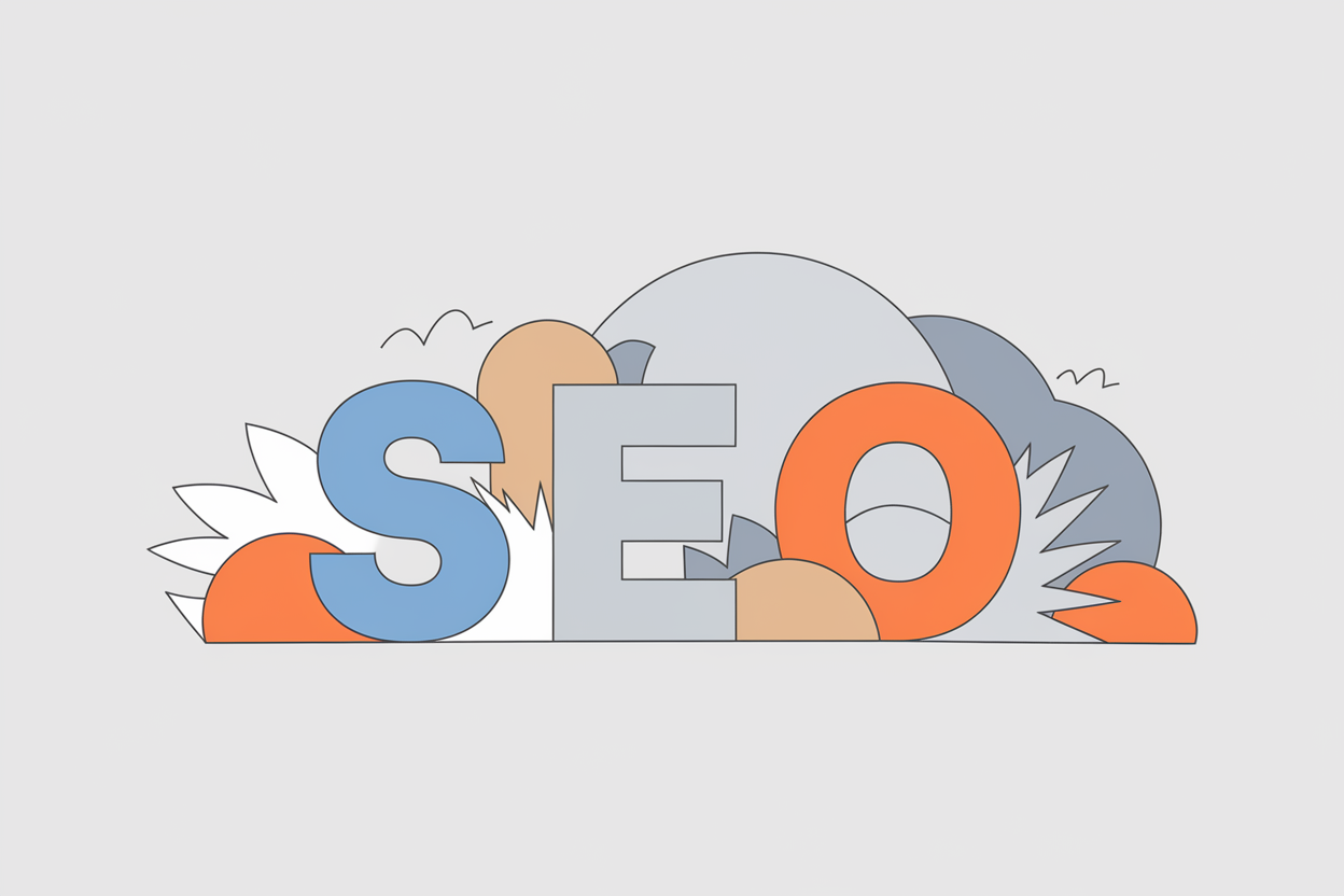 Illustration stylisée représentant le concept de SEO en couleurs.