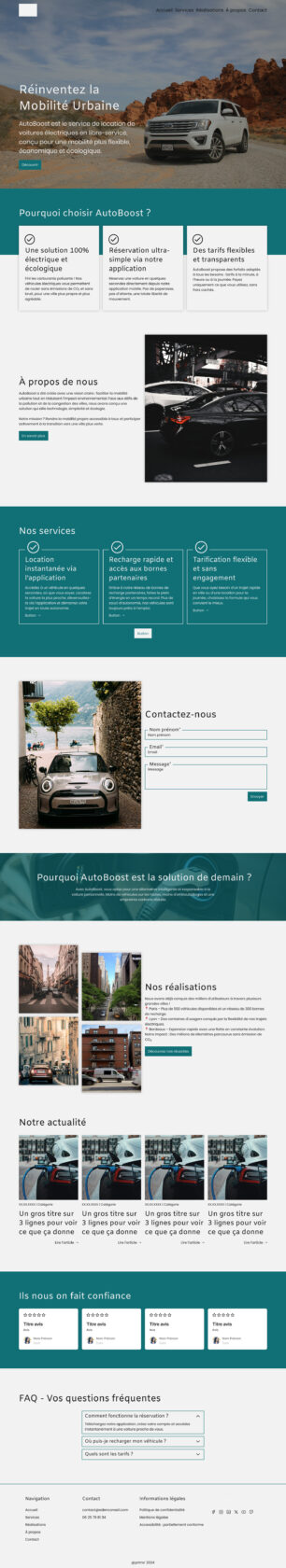 Site web pour la location de voitures électriques et écologiques.