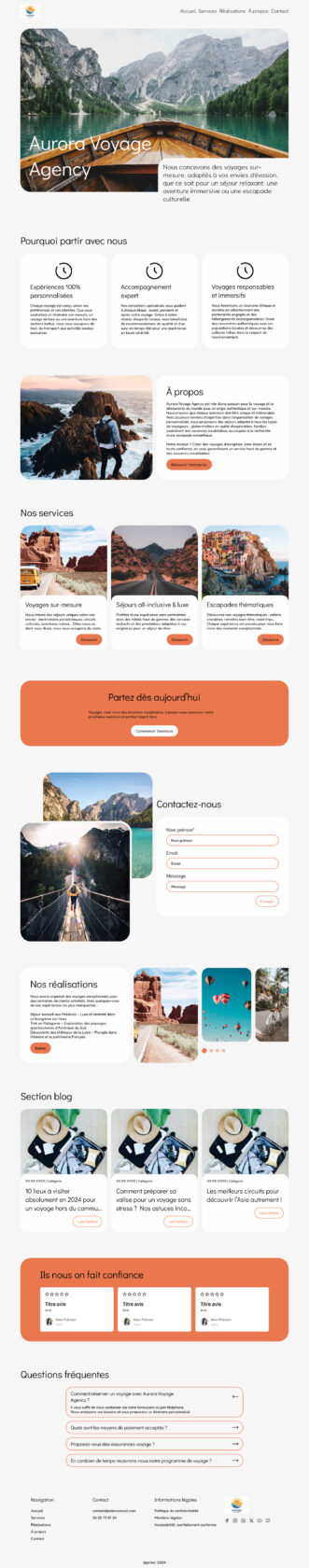 Site web d'agence de voyages personnalisés et responsables.