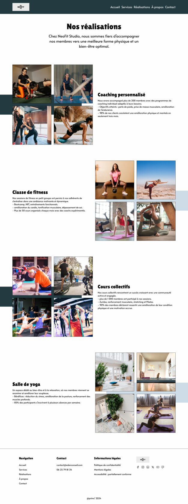 Présentation des services de fitness et bien-être de NeoFit Studio.
