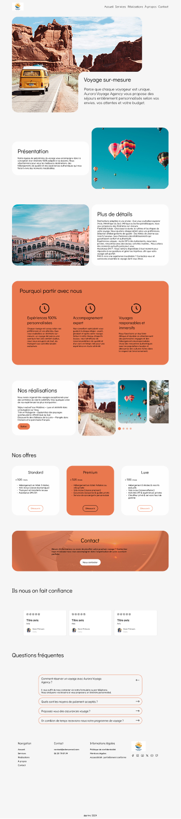 Site web d'une agence de voyage proposant des services personnalisés.