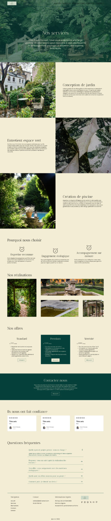 Services de jardinage et aménagement paysager proposés par une entreprise.